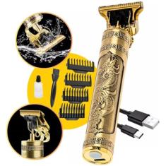 Máquina De Cortar Cabelo Profissional Dragão Acabamento Sem Fio Cabelo Barba Pezinho Recarregável 4 Pentes Óleo Escovinha Premium