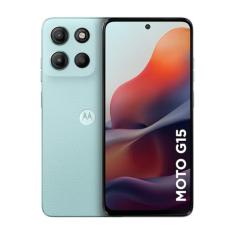 Smartphone Motorola Moto g15-128GB 12GB (4GB RAM+8GB Ram Boost) e Camera 50MP com AI e Night Vision Bateria de 5200 mAh Tela FHD+ 6.7" com Superbrilho NFC - Azul Claro