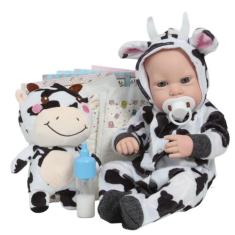 Boneco Bebê Reborn 43cm Enxoval Vaquinha 11 Acessórios - Cegonha Rebor