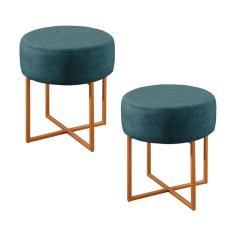 Conjunto - 2 Puffs Banqueta Otávio Luxo Castellar Móbile Linho Azul