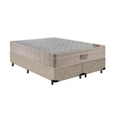 Cama Box Queen + Colchão de Molas Ensacadas Ortobom Airtech Bege 158cm - Suporta até 150 Kg Por Pessoa