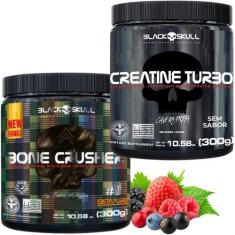 Black Skull Creatina Turbo Pote 300g + Pré Treino Bone Crusher 300g , 