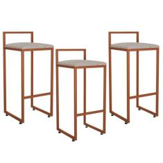 Kit 03 Banquetas Alta Para Cozinha Sala de Jantar Hanna L02 Bronze Lin