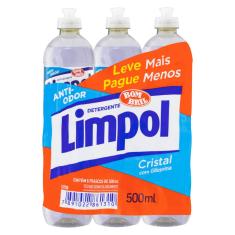 Imagem de Detergente Limpol Cristal 500ml Kit com 6 Unidades Alta Performance e Brilho para Louças