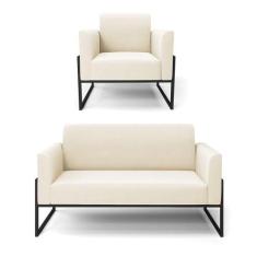 Sofá Namoradeira Com Poltrona Base Industrial Alta Preto Marisa Veludo