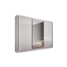 Guarda Roupa Casal Diamond Toulon Plus 3 Portas de Correr 4 Gavetas MDF com Espelho Branco Novo Horizonte