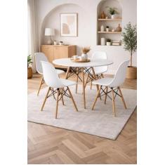 Conjunto de Mesa de Jantar Cozinha Moderna Eames Eiffel Redonda 90cm T
