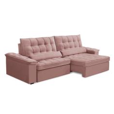 Sofá 3 Lugares Retrátil e Reclinável Firenze Veludo Rosê