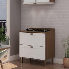 Balcão Para Cozinha 80cm 2 Gavetas Conecta GenialFlex Ébano/Branco