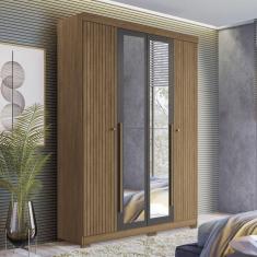 Guarda Roupa Solteiro Ripado 4 Portas 2 Gavetas com Espelhos e Pés Antony Jatobá/Grafite