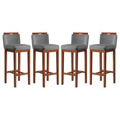 Kit 4 Banquetas Alta Estofadas para Bancada 38x102 Cm Líbia Madeira Maciça Suede CCS