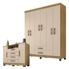 Guarda Roupa Casal Módena com Cômoda Madri Carvalho Americano Off White - Incorplac