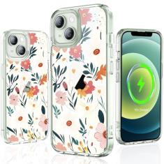YNSZAS Capa para iPhone 12, compatível com MagSafe, capa de telefone fofa com flores coloridas exclusivas, policarbonato rígido + TPU à prova de choque, capa protetora floral retrô feminina para Apple
