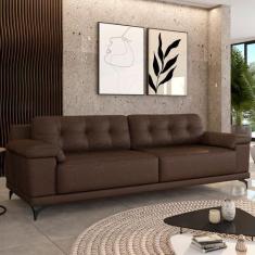 Sofá Living 4 lugares 272cm Agostino Pés Design em Ferro Couro Marrom 
