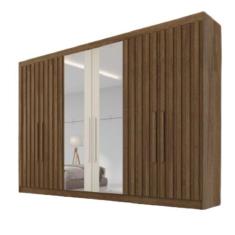 Guarda Roupa 6 Portas 4 Portas Ripadas Potente com Espelho MDF - Móvei