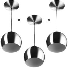 Kit 3 Lustres Pendente Bola Pequena Alumínio 15cm Escovado - MARRYLUZ