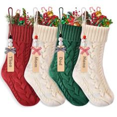 Pacote com 4 meias de Natal personalizadas com etiquetas de boneco de neve DIY, conjunto de 4 meias de família com nome personalizado para o Natal, meias grandes de 45,7 cm para decoração de lareira