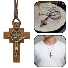 Crucifixo colar de pescoço masculino medalha são bento com cordão - FO