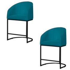 Kit 02 Banco Banqueta Poltrona Mia Base Metal Preta Suede - Fina Mobíl