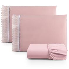 Jogo Lençol King 3 Peças 100% Algodão Percal 180 fios Com Lese - ENXOV