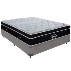 Cama Box Cinza E Colchão Elegant Molas Ensacadas Casal Ortobom