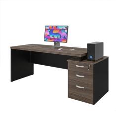 Escrivaninha de Escritório Mesa Pedestal 190x70cm 3 Gavetas com Fechadura MDP 30mm Home Office Organização, Armazenamento e Durabilidade, Acabamento em ABS Netmobil (Nogal)