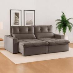 Sofá Retrátil e Reclinável 3 Lugares Suede Beny 200cm Bege Suede/Bege 