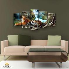 Quadros Decorativos Tigre Cachoeira Hd Quarto Sala Kit