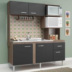 Cozinha Compacta Sevilha 5 Portas 1 Gavetas Teka/grafite - Fellicci