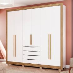Guarda-roupa Casal 100% Mdf Kappesberg C/pés 6 Portas 4 Gavetas Branco/nogueira