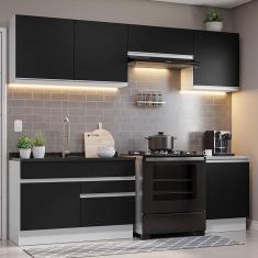 Armário De Cozinha 260Cm Branco/Preto Glamy 04 Branco/Preto