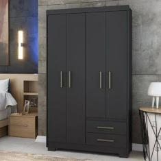Guarda Roupa Casal 4 Portas 2 Gavetas Primacy Batrol Móveis Black