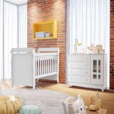 Quarto De Bebê Ariel Berço Mini Cama Mirelle Cômoda Branco
