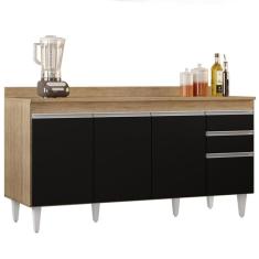 Balcão Gabinete Para Pia Com Tampo 160cm Arkansas Castanho-preto - Lumil