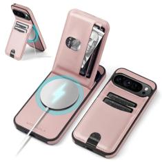 SkyEagle Capa carteira compatível com Magsafe para Google Pixel 9 Pro XL com suporte para cartão, com bloqueio de RFID, compartimentos para cartões de crédito, couro PU, homens e mulheres, para Pixel