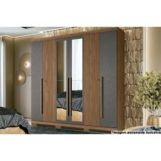Guarda Roupa 6 Portas e 4 Gavetas c/ Espelho e Pés Buriti Jatoba/Grafi