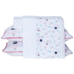 Jogo de Cama Lençol Pássaros Branco CASAL PADRÃO 04 Peças - Percal 200