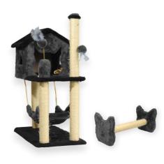 Casa Para Gatos Com Dois Andares Rede E Brinquedo Bolinha Poste Sisal 