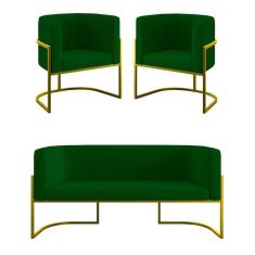 Kit 2 Poltronas Sofá 2 Lugares Para Recepção Balaqui Verde