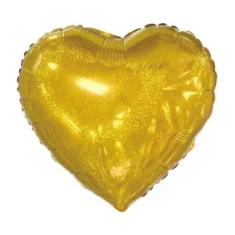Balão Metalizado Coração Holográfico Ouro 20" (50cm) - Mundo Bizarro