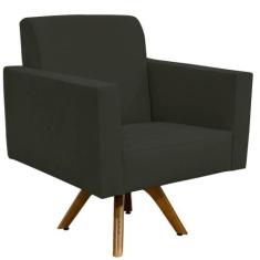 Poltrona Decorativa Giratória Sala de Estar Base de Madeira Helô Suede