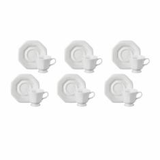 Estojo com 6 Xícaras Chá com Pires em Porcelana- Modelo Octogonal Prisma - Branca - fabricado pela Schmidt