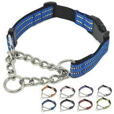 PUROAYET Coleiras para cães Martingale, coleira de nylon refletiva com corrente de aço inoxidável, coleiras ajustáveis para treinamento de caminhada com fivela de liberação rápida, adequada para cães