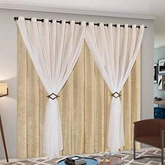 Cortina Cetim Voil com Presilhas Cecília para Sala Quarto 4,00x2,50 - Dourado/Palha