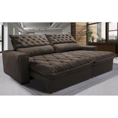 Sofá Retrátil e Reclinável 3,15m Molas Ensacadas Cama inBox Spazus. com Bordado 3D Velusoft