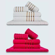 Jogo De Toalhas 10Pçs Coleção Dubai 100% Algodão Branco+Rosa