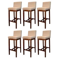 Kit 6 Banquetas Alta Lisboa Estofada Lisboa Madeira Capuccino Suede Bege CCS