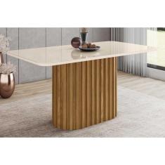 Mesa para Cozinha Solana SC68 + Tampo Madeirado Vidro Curvo 160x90cm Nature/Off White - Henn