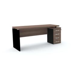 Mesa Pé Painel com Gaveteiro 4 Gavetas PE40 em MDP 164 x 60 cm Cor Walnut Base Preta