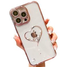KERZZIL Capa de celular brilhante com coração brilhante compatível com iPhone 14 Pro Max, capas de telefone femininas fofas brilhantes com protetor de câmera completa, capa de telefone feminina